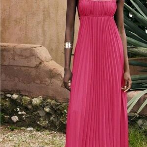 Elegant Fuchsia Pleated Maxi Dress - Women